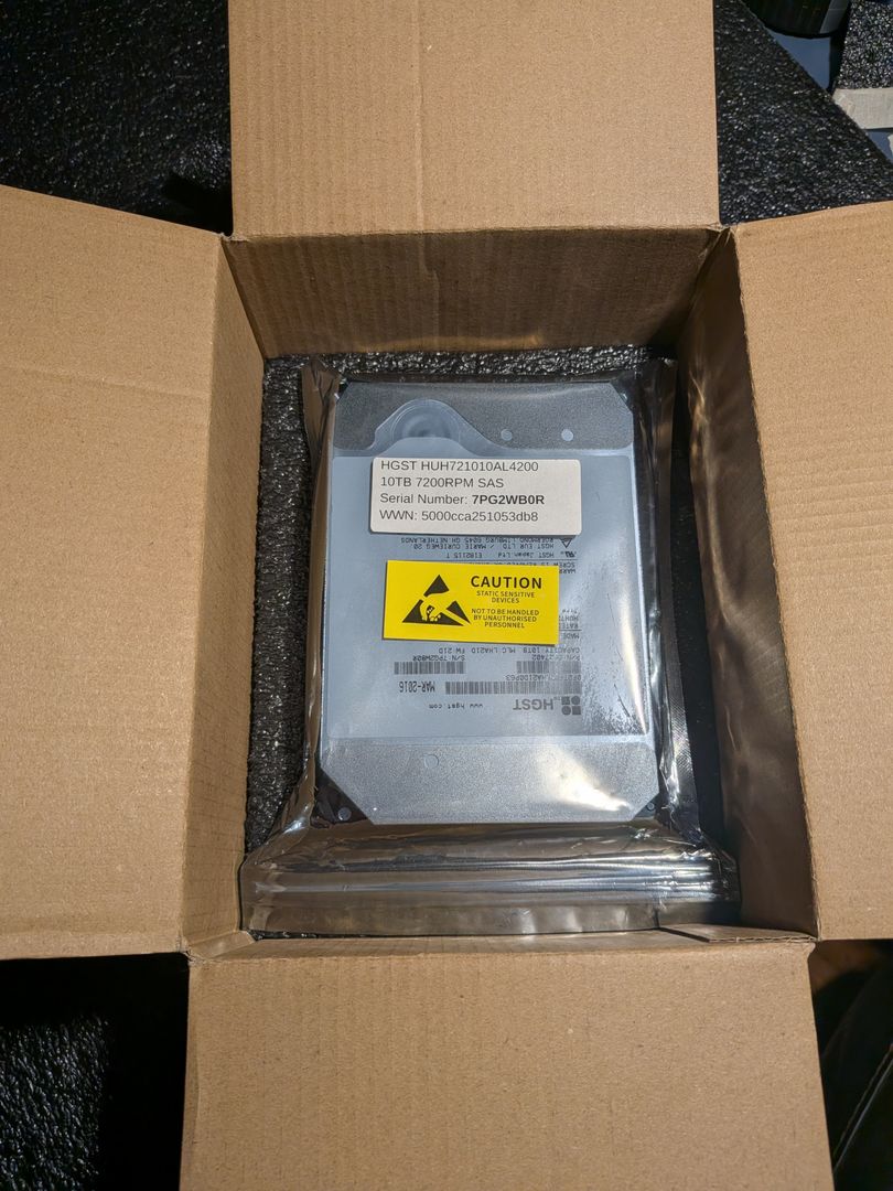 SAS drive sealed in an anti-static bag